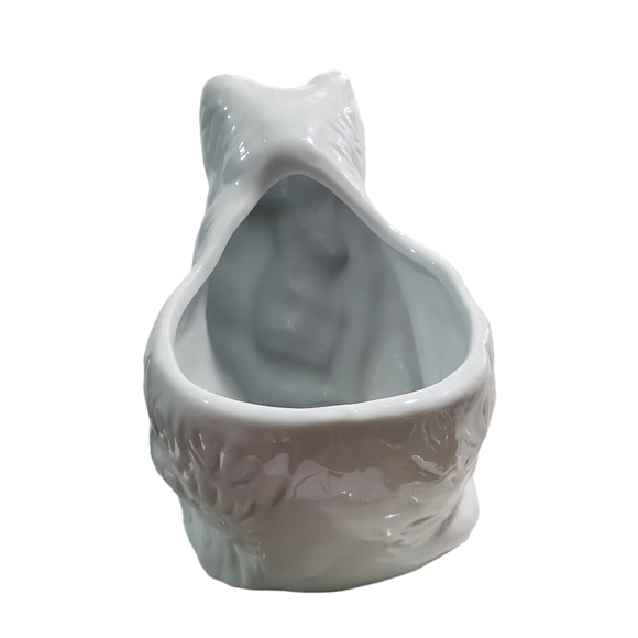 Vtg Mom and baby Kitty Cat planter ceramic high-gloss gree blue eyes - Picture 5 of 10